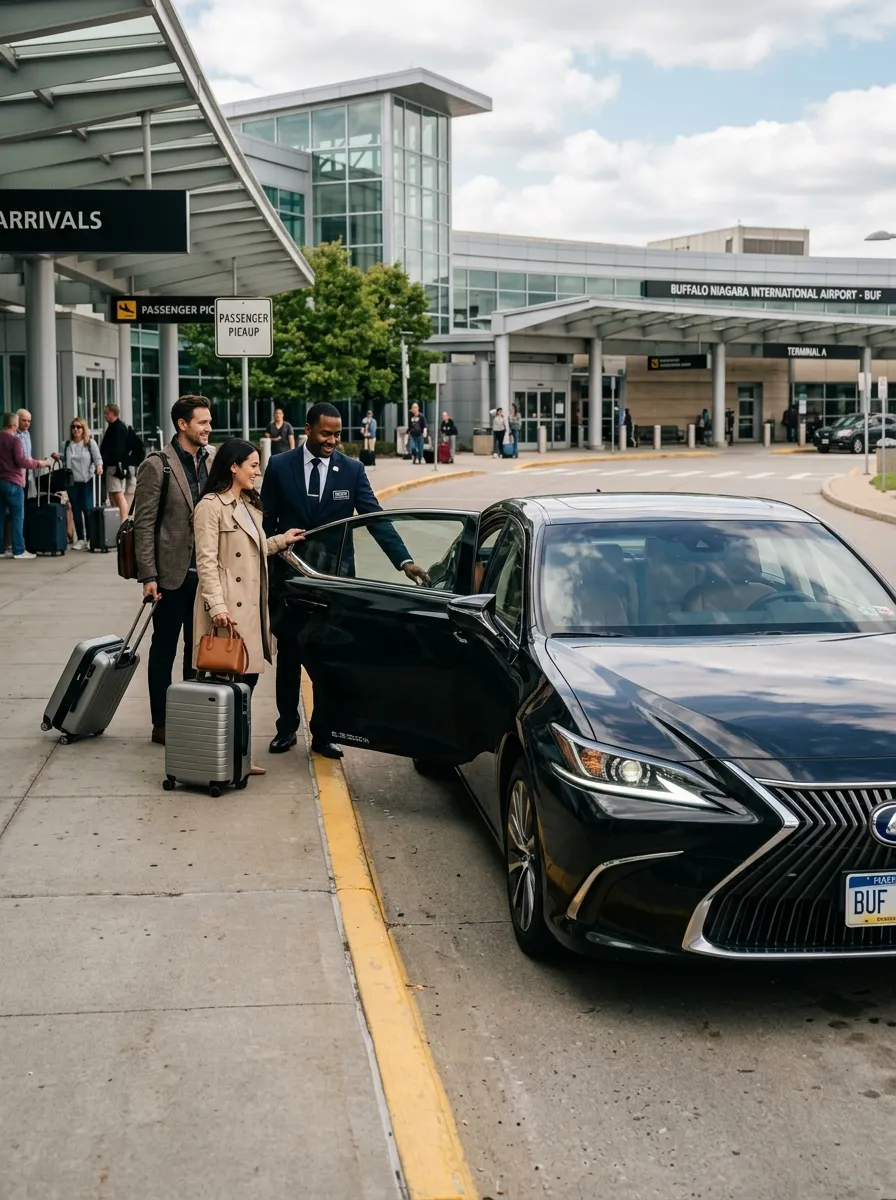 Buffalo Airport limo transfer service with Lexus ES300h Sedan and chauffeur
